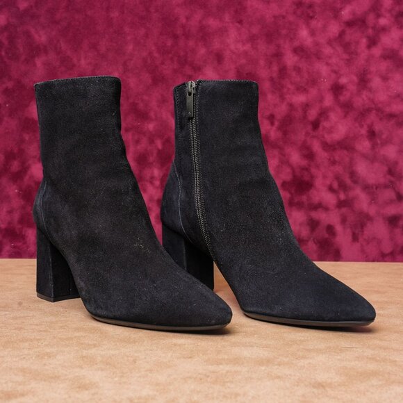 Aquatalia Women Black Suede Office Dressy Pointy Toe Zip Ankle Boots sz 9